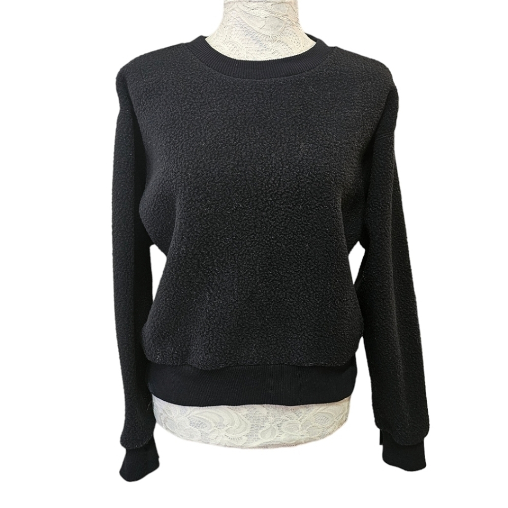 Everlane Womens The ReNew Black Fleece Raglan Sweatshirt Crew Neck Cozy Small
